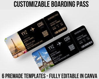 Modello di biglietto d'imbarco modificabile, regalo aereo a sorpresa, design moderno, regalo di invito, biglietto di vacanza, regalo per lei, regalo di coppia