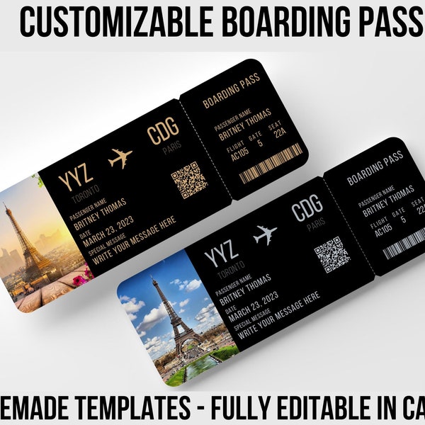 Editable Boarding Ticket Template, Surprise Airline Gift, Modern Design, Invitation Gift, Vacation Ticket, Gift for Her, Couple Gift
