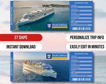 Royal Caribbean Cruise Tickets | Cruise Ticket Download | Editable Text | Surprise Vacation Boarding Pass | Printable Vacation Gift Ticket