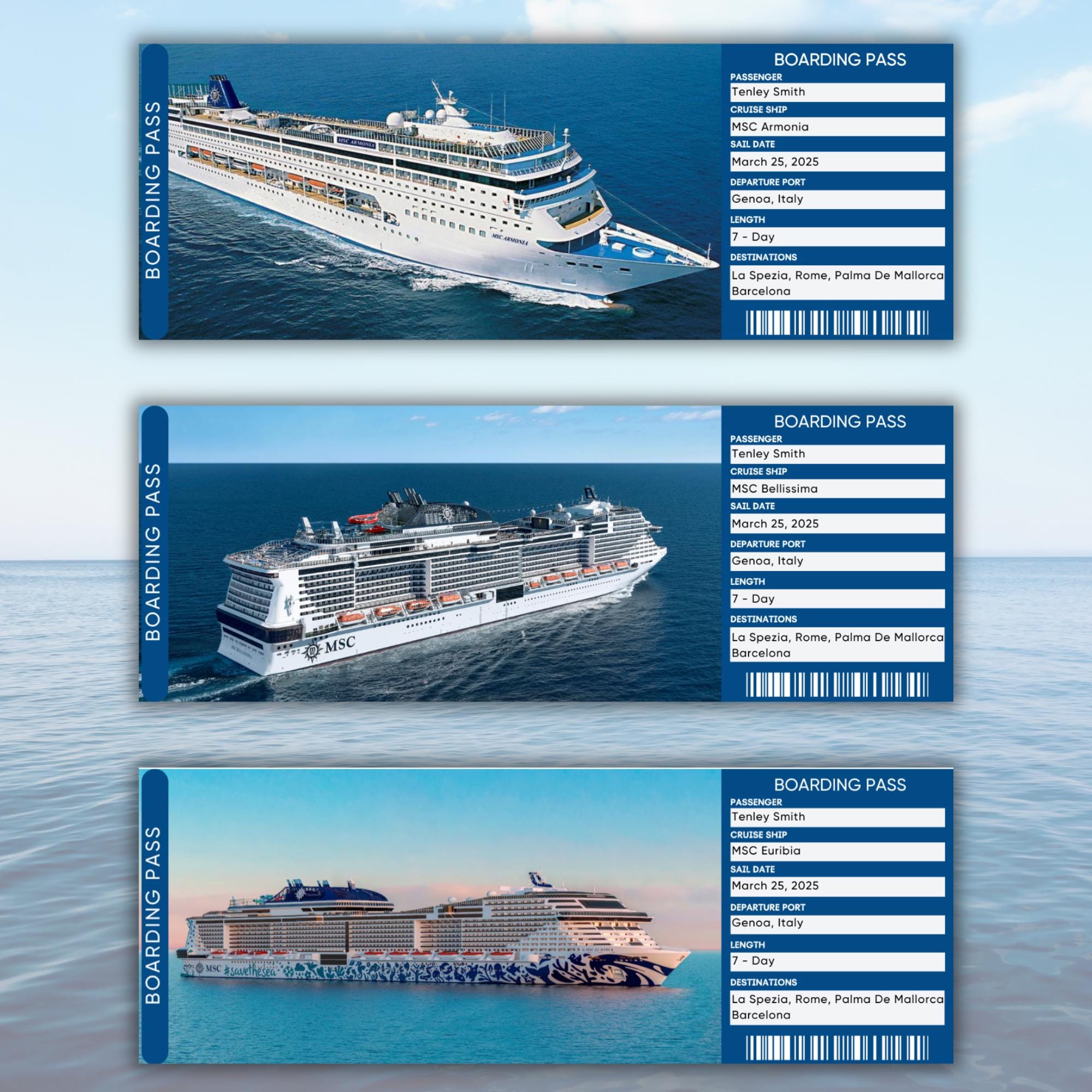MSC Cruises, Editable Crise Ticket Template, Surprise Cruise Gift