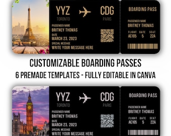 Editable Boarding Ticket Template, Surprise Airline Gift, Modern Design, Invitation Gift, Vacation Ticket, Gift for Her, Couple Gift