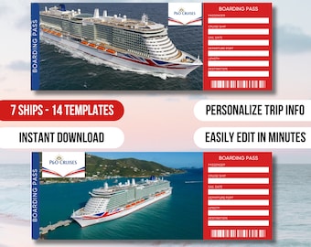 P&O Cruise, P and O Cruises Editable Crise Ticket Template, Surprise Cruise Gift, Modern Design, Invitation Gift, Vacation Ticket