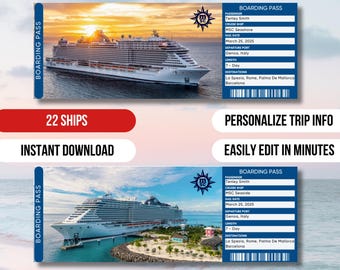 MSC Cruises, Editable Crise Ticket Template, Surprise Cruise Gift, Modern Design, Invitation Gift, Vacation Ticket