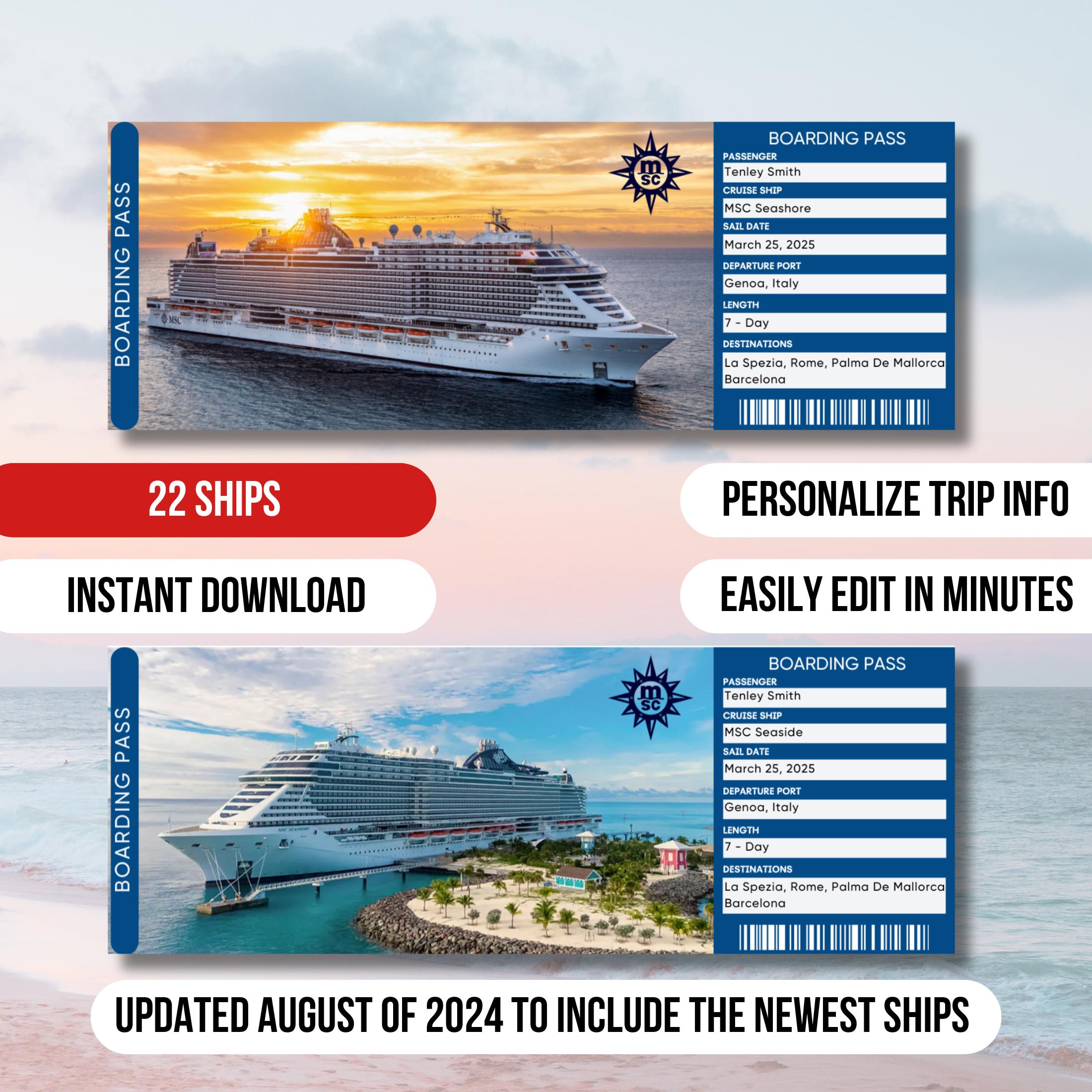 MSC Cruises, Editable Crise Ticket Template, Surprise Cruise Gift