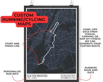 Running Map l Marathon Map l Strava Run l Gift for Runners l Cyclists Gift l Gift for Athletes | Route Map Poster