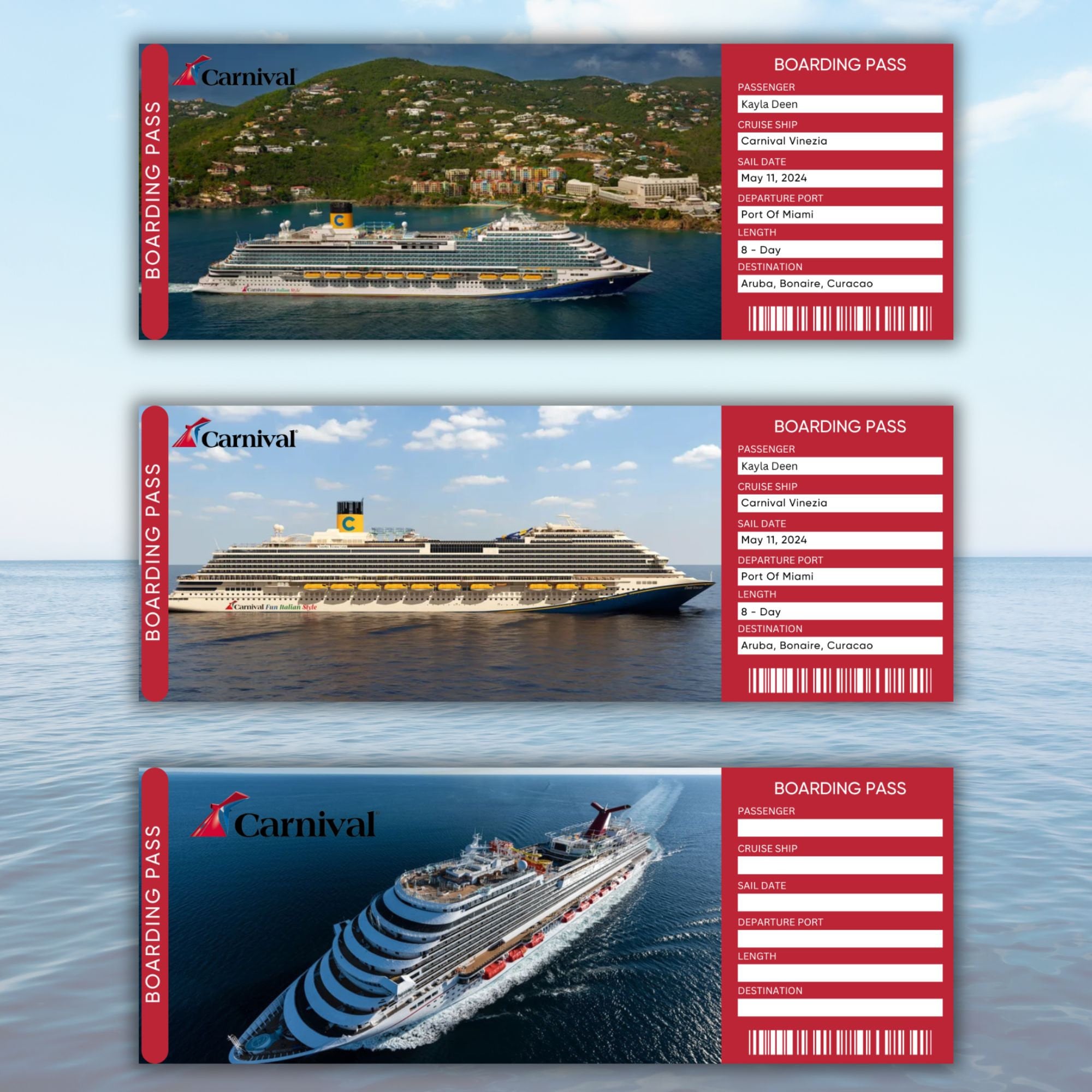Carnival Cruise, Editable Crise Ticket Template, Surprise Cruise