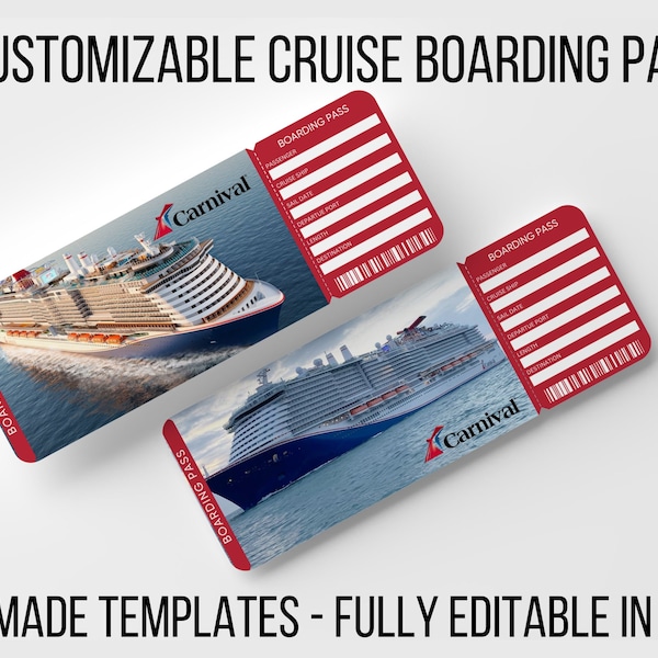 Carnival Cruise, Editable Crise Ticket Template, Surprise Cruise Gift, Modern Design, Invitation Gift, Vacation Ticket