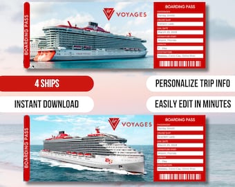 Virgin Voyages Cruise, Editable Cruise Ticket Template, Surprise Cruise Gift, Modern Design, Invitation Gift, Vacation Ticket