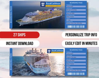 Royal Caribbean Cruise, Editable Crise Ticket Template, Surprise Cruise Gift, Modern Design, Invitation Gift, Vacation Ticket