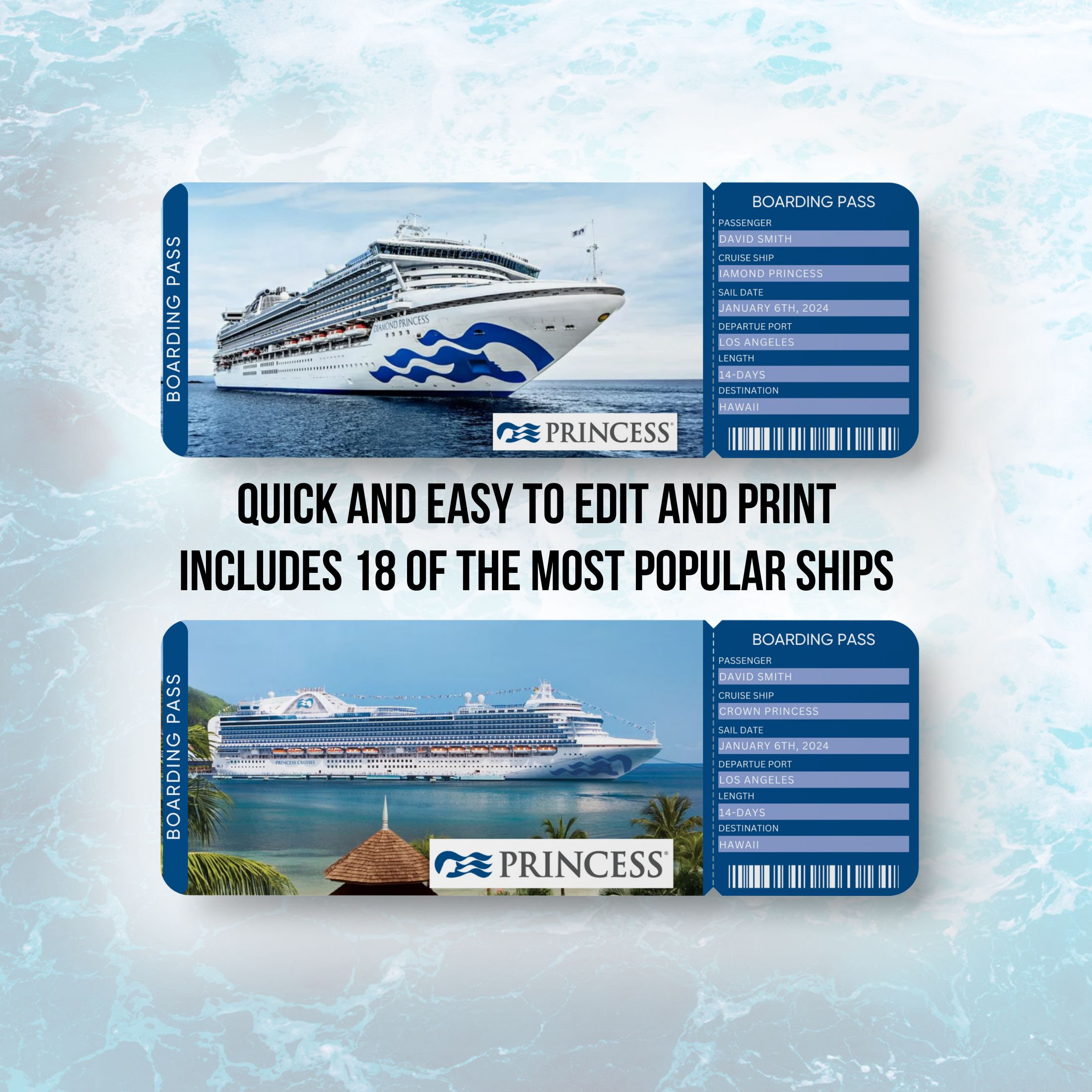 Editable Cruise Ticket Template, Surprise Vacation Gift (digital