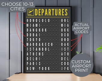 Tablero de salidas l Póster de viaje l Impresión de viaje personalizada l Código de aeropuerto l Tablero de salidas de aeropuerto personalizado l Tablero de vuelos de aeropuerto