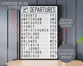 Departure Board l Travel Poster l Aviation Gift l Personalized Travel Print l Airport Code l Airport Flight Board l Digital Download
