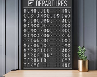 Letrero de aeropuerto | Póster de viaje | Regalo de aviación | Código de aeropuerto | Plantilla de Canva | Panel de salidas de aeropuerto personalizado | Panel de vuelos de aeropuerto