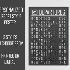 Tabla de salida l Póster de viaje l Regalo de aviación l Impresión de viaje personalizada l Código de aeropuerto l Tabla de vuelo del aeropuerto