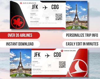 Editable Boarding Pass Canva Template, Printable Airline Ticket, Boarding Pass Surprise Trip, Digital Airline Boarding Pass, Custom Ticket