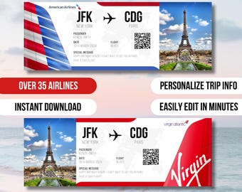 Editable Boarding Ticket Template, Surprise Airline Gift, Modern Design, Invitation Gift, Vacation Ticket, Gift for Her, Couple Gift