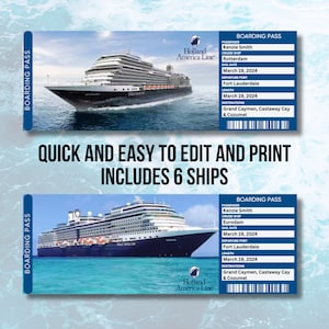 Biglietti per la crociera Holland America / Download del biglietto per la crociera / Testo modificabile / Carta d'imbarco per vacanze a sorpresa / Biglietto regalo per le vacanze stampabile