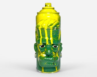 Frankenstein Custom Spray Can, Movie Character Collectible, Graffiti Street Art, Spray Can Sculpture, Unique Piece, Green/Yellow