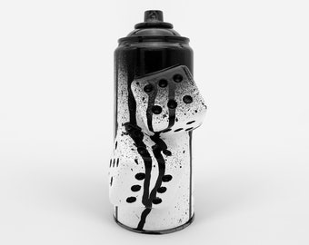 Dés Bombe Aérosol Personnalisée, Graffiti Street Art, Sculpture de bombe aérosol, Pièce unique, Blanc/Noir