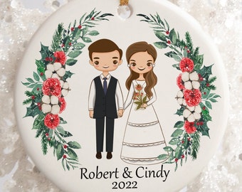 Christmas Wedding Ornament -Bride and Groom Gift - Ceramic, Metal,  or Glass Ornament - Gift for Newlyweds