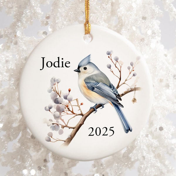 Tufted Titmouse Ornament - Personalized Titmouse Bird Ornament - Bird Keepsake Ornament - Gift for Couple - Bird Christmas Ornament