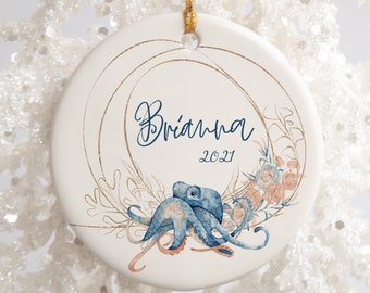 Octopus Ornament - Custom Name Ceramic Ornament - Octopus Personalized Christmas Ornament - Gift for Her - Gift for Him