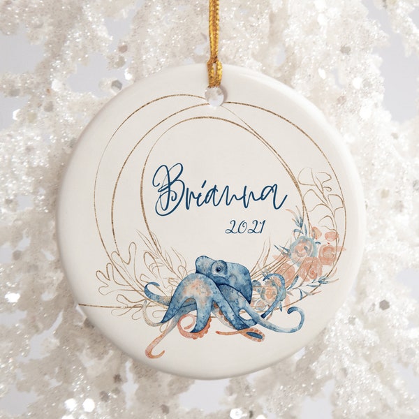 Octopus Ornament - Custom Name Ceramic Ornament - Octopus Personalized Christmas Ornament - Gift for Her - Gift for Him