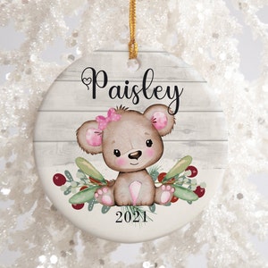 Teddybär Ornament, personalisieren mit Baby Junge oder Mädchen, gratis passende Karte