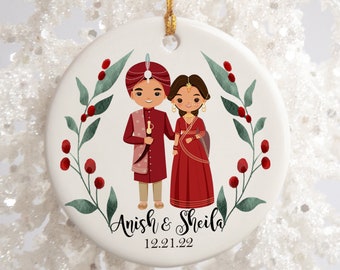 Personalized Indian Wedding Gift - Custom Wedding Ornament - Indian Keepsake Gift -  Porcelain Ceramic, Metal,  or Glass Ornament