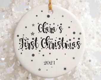 Primer adorno navideño - Adorno sencillo en blanco y negro - Adorno personalizado para niño o niña - Adorno personalizado