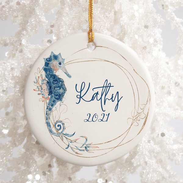 Seahorse Ornament - Custom Name Ornament - Nautical SeaHorse Personalized Christmas Ornament - Gift for Her - Gift for Him