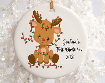 Adorno navideño para el primer bebé - Adorno personalizado de reno - Adorno personalizado para niño o niña - Regalo para recién nacido