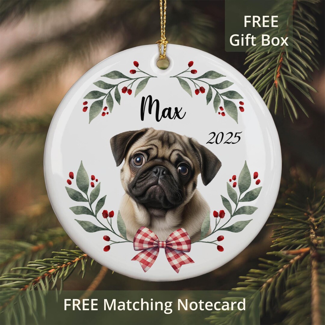 Personalized Pug Christmas Ornament - Fawn Pug Custom Name Gift for Dog ...