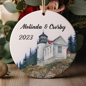Lighthouse Ornament, Bass Harbor Head Lighthouse Ornament, Personalized Christmas Ornament, Maine MDI Acadia Nautical Xmas Ornament Gift
