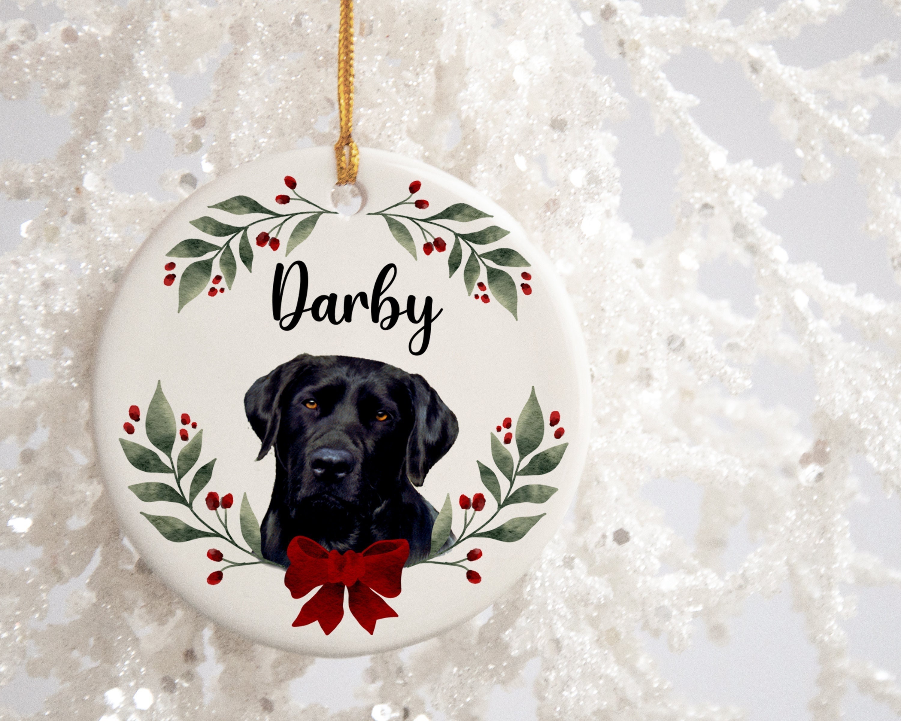 Black Lab Ornament - Personalized Dog Ornament -Labrador Retriever Ornament Custom Pet Ornament - Dog Lovers Gift  - Custom Ceramic Ornament