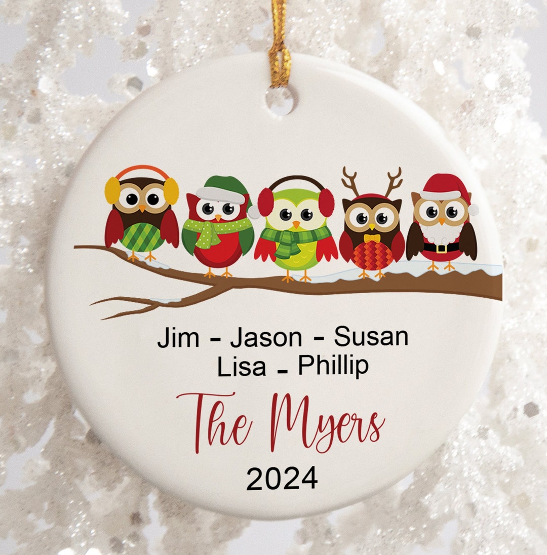 Personalized Owl Family Christmas Ornament - Cute Owls Custom Name ...