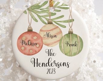 Family Ornament - Printed Names on Baubles - Personalized names Christmas tree ornament