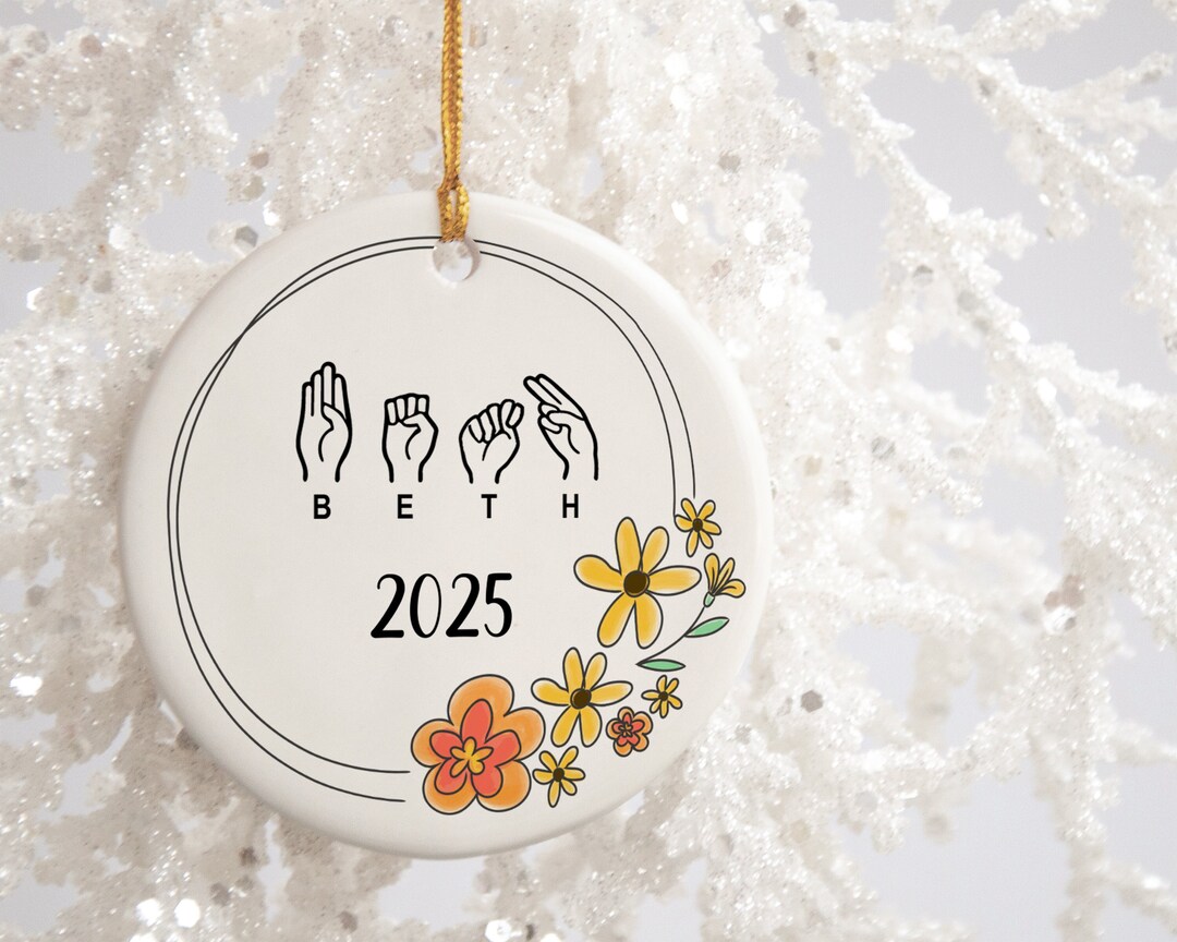 Sign Language Ornament ASL Personalized Name Sign Language Fun Flowers