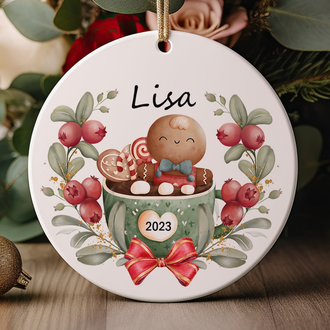 Tea Cup Ornament, Personalized Gingerbread Ornament, Cute Gingerbread