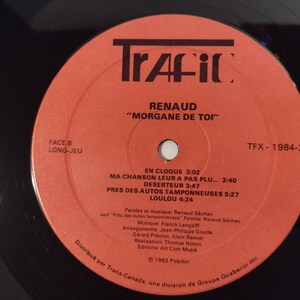 RENAUD Morgane De Toi... Vintage 1983 Vinyl Record LP Album Franco Pop France Trafic Records Canada Tfx-1984-2 Vg/Nm image 4