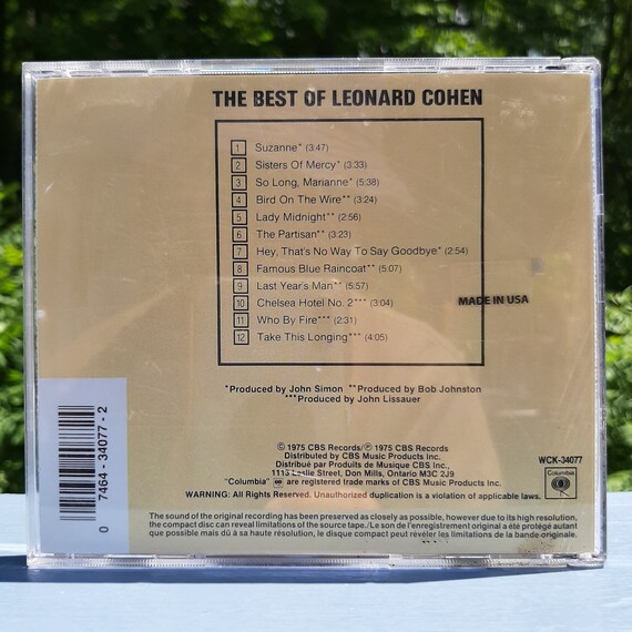 LEONARD COHEN The Best Of - Vintage 1974 Album, Cd Release Leonard Cohen Compilation Folk Rock Music Columbia Records WCK-34077