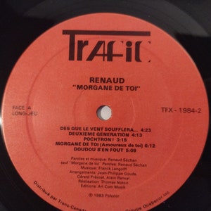 RENAUD Morgane De Toi... Vintage 1983 Vinyl Record LP Album Franco Pop France Trafic Records Canada Tfx-1984-2 Vg/Nm image 3