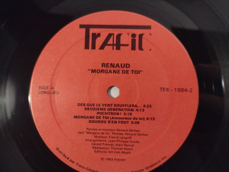 RENAUD Morgane De Toi... Vintage 1983 Vinyl Record LP Album Franco Pop France Trafic Records Canada Tfx-1984-2 Vg/Nm image 3