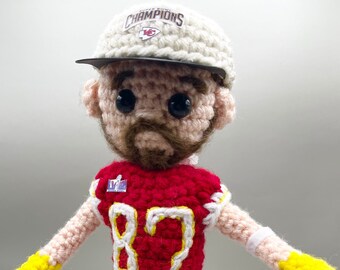 Crochet Kansas City chiefs Travis kelce doll , custom football player doll