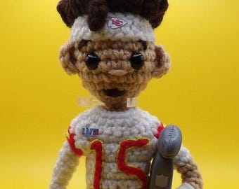 Crochet kansas city chiefs champion Patrick mahomes doll holding Vince Lombardi trophy, custom personilized football sports figure superbowl