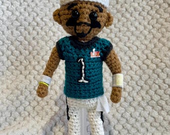 Crochet handmade Philadelphia Eagles Jalen Hurts doll, Custom football player sports doll