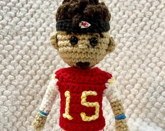Crochet kansas city chiefs patrick mahomes doll handmade custom football player action figure