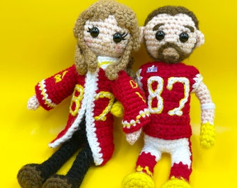 Crochet Kansas City chiefs Taylor swift and Travis kelce engagment dolls custom crochet football player doll