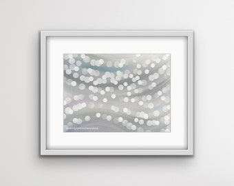 Original 9x12” abstract watercolor painting of gray waves with floating bubbles
