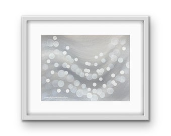 Original 9x12” abstract watercolor painting of blue waves with floating bubbles